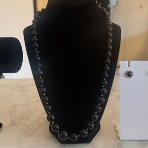 Classic Black Beaded Necklace with bracelet and earrings.